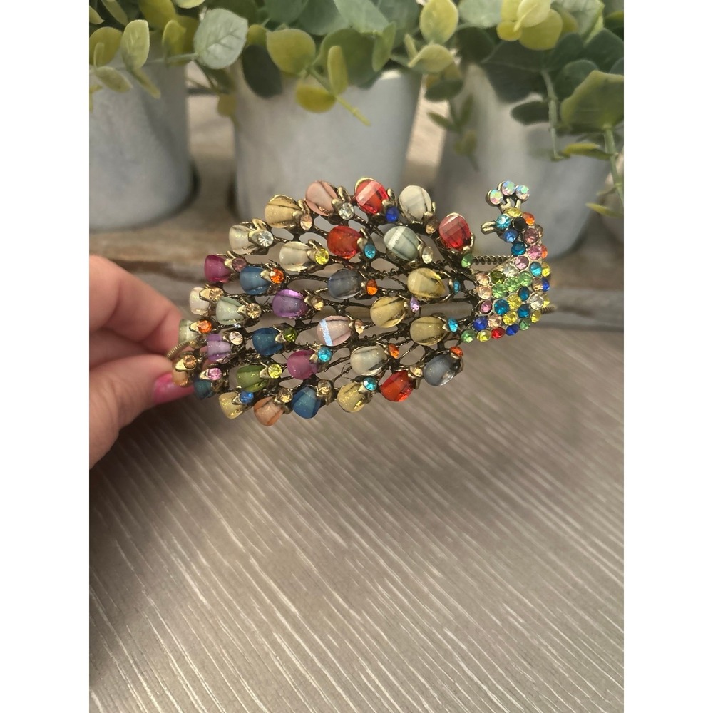 Vintage peacock colorful stone headband with gold.